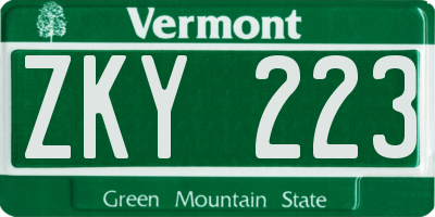 VT license plate ZKY223