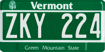 VT license plate ZKY224