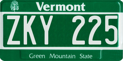 VT license plate ZKY225
