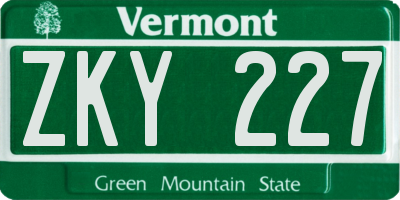 VT license plate ZKY227