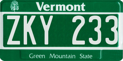 VT license plate ZKY233