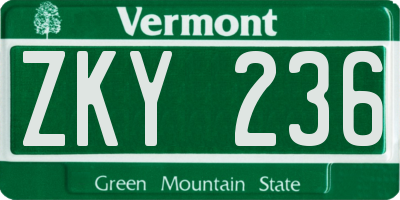 VT license plate ZKY236