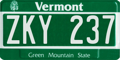 VT license plate ZKY237