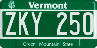 VT license plate ZKY250