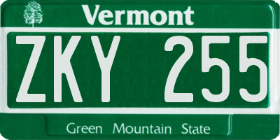 VT license plate ZKY255
