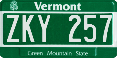 VT license plate ZKY257