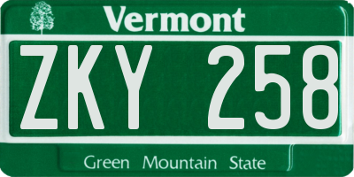 VT license plate ZKY258