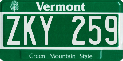 VT license plate ZKY259