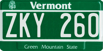 VT license plate ZKY260