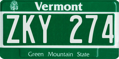 VT license plate ZKY274