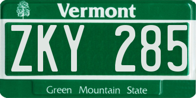 VT license plate ZKY285