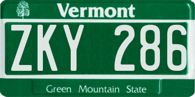VT license plate ZKY286