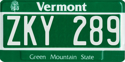 VT license plate ZKY289