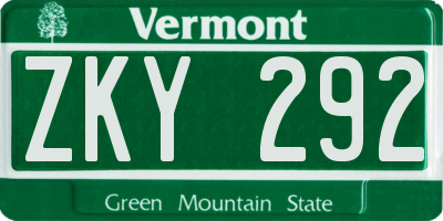 VT license plate ZKY292