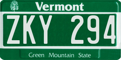 VT license plate ZKY294