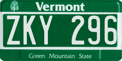 VT license plate ZKY296