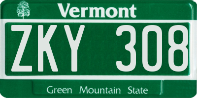 VT license plate ZKY308