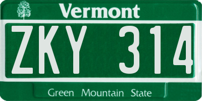 VT license plate ZKY314
