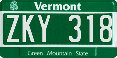 VT license plate ZKY318