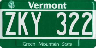 VT license plate ZKY322