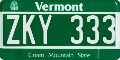 VT license plate ZKY333