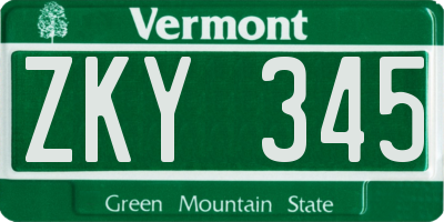 VT license plate ZKY345