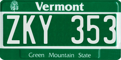 VT license plate ZKY353