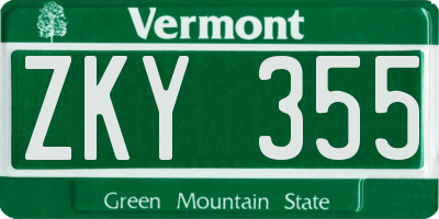 VT license plate ZKY355