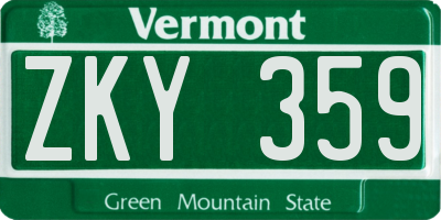 VT license plate ZKY359