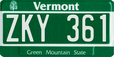 VT license plate ZKY361