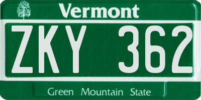 VT license plate ZKY362