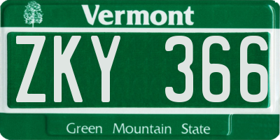 VT license plate ZKY366