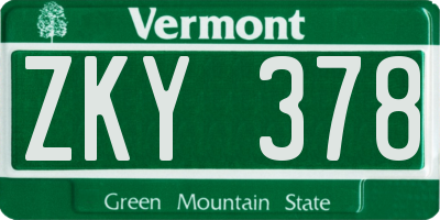 VT license plate ZKY378