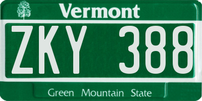 VT license plate ZKY388