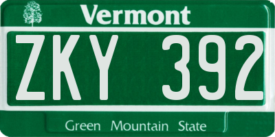 VT license plate ZKY392