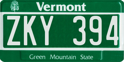 VT license plate ZKY394