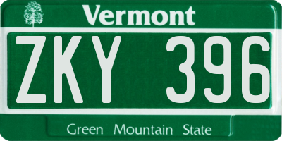 VT license plate ZKY396