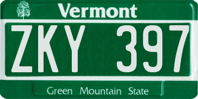 VT license plate ZKY397