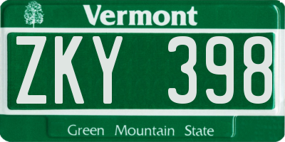 VT license plate ZKY398
