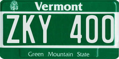 VT license plate ZKY400