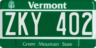 VT license plate ZKY402