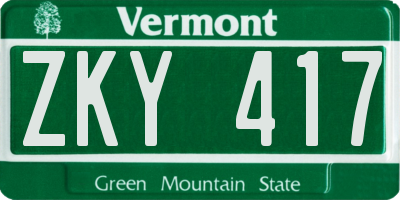 VT license plate ZKY417