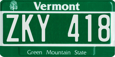 VT license plate ZKY418