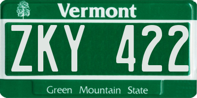 VT license plate ZKY422