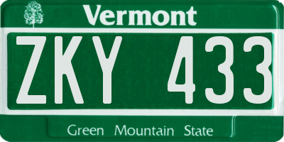 VT license plate ZKY433