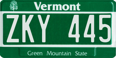 VT license plate ZKY445