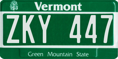 VT license plate ZKY447