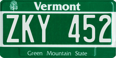 VT license plate ZKY452