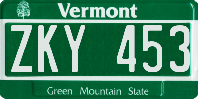 VT license plate ZKY453