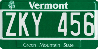 VT license plate ZKY456